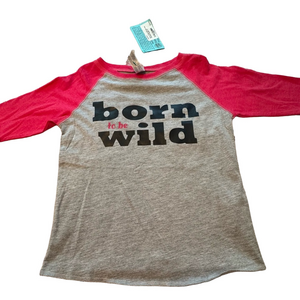 Born to Be Wild! Kids Raglan Shirt - Gray and Hot Pink